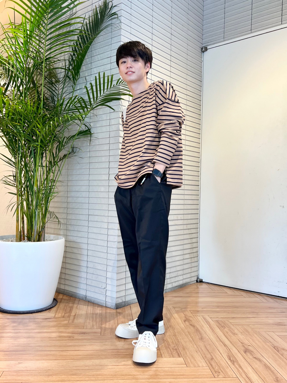 ボーダーtシャツ 長袖 ユーティリティジャケット の着用コーディネート ユニクロ