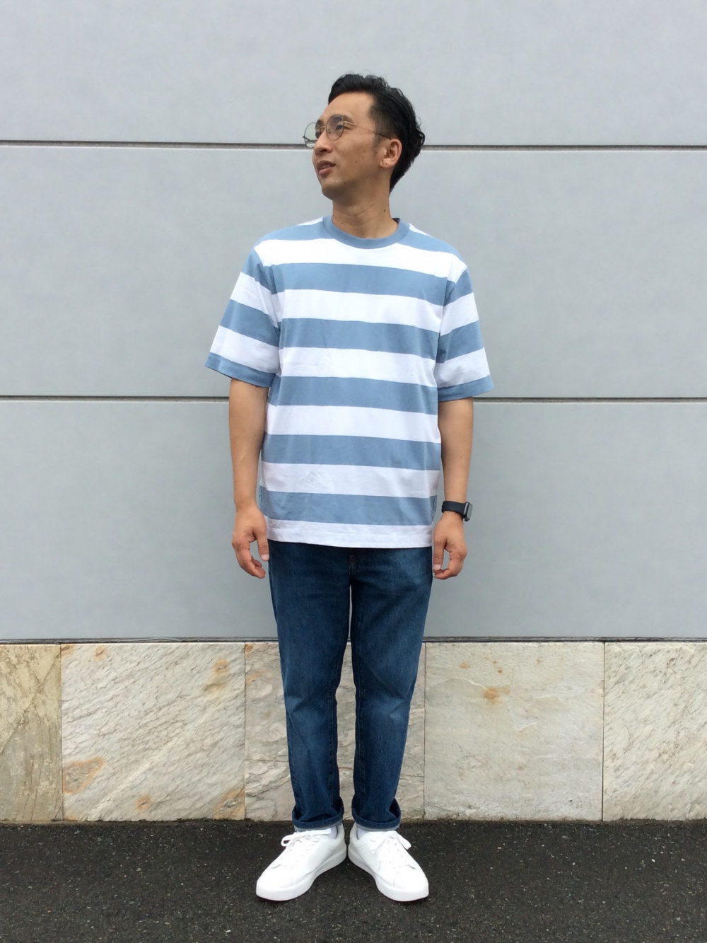 オーバーサイズボーダーTシャツ（5分袖）、感動シャツジャケット
