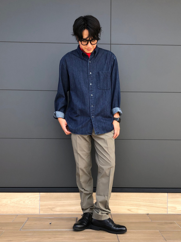 ユニクロ公式 デニムシャツ ボタンダウンカラー 長袖