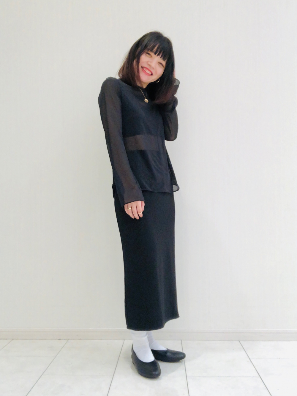 シアークルーネックTシャツ（長袖）、ストレッチダブルフェイス