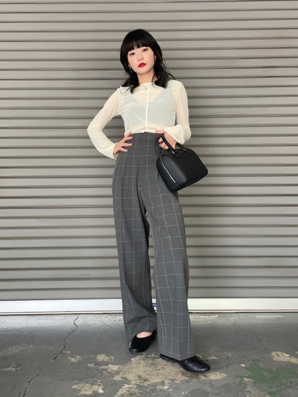 シアークルーネックTシャツ（長袖）」の着用コーディネート