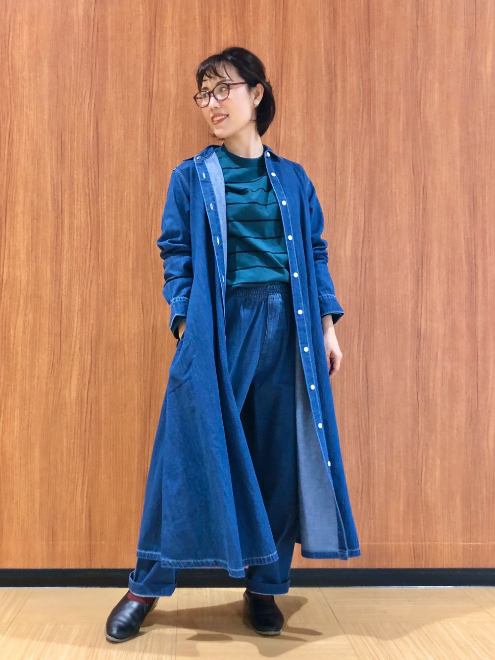 【再入荷】長袖 Aライン シャツ ワンピース デニム ボウタイ 再入荷】長袖 Aライン シャツ ワンピース デニム ボウタイ