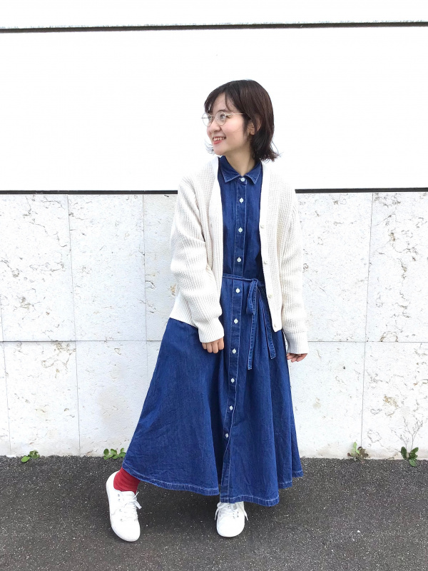 デニムAラインシャツワンピース（長袖・標準丈・111～121cm）の