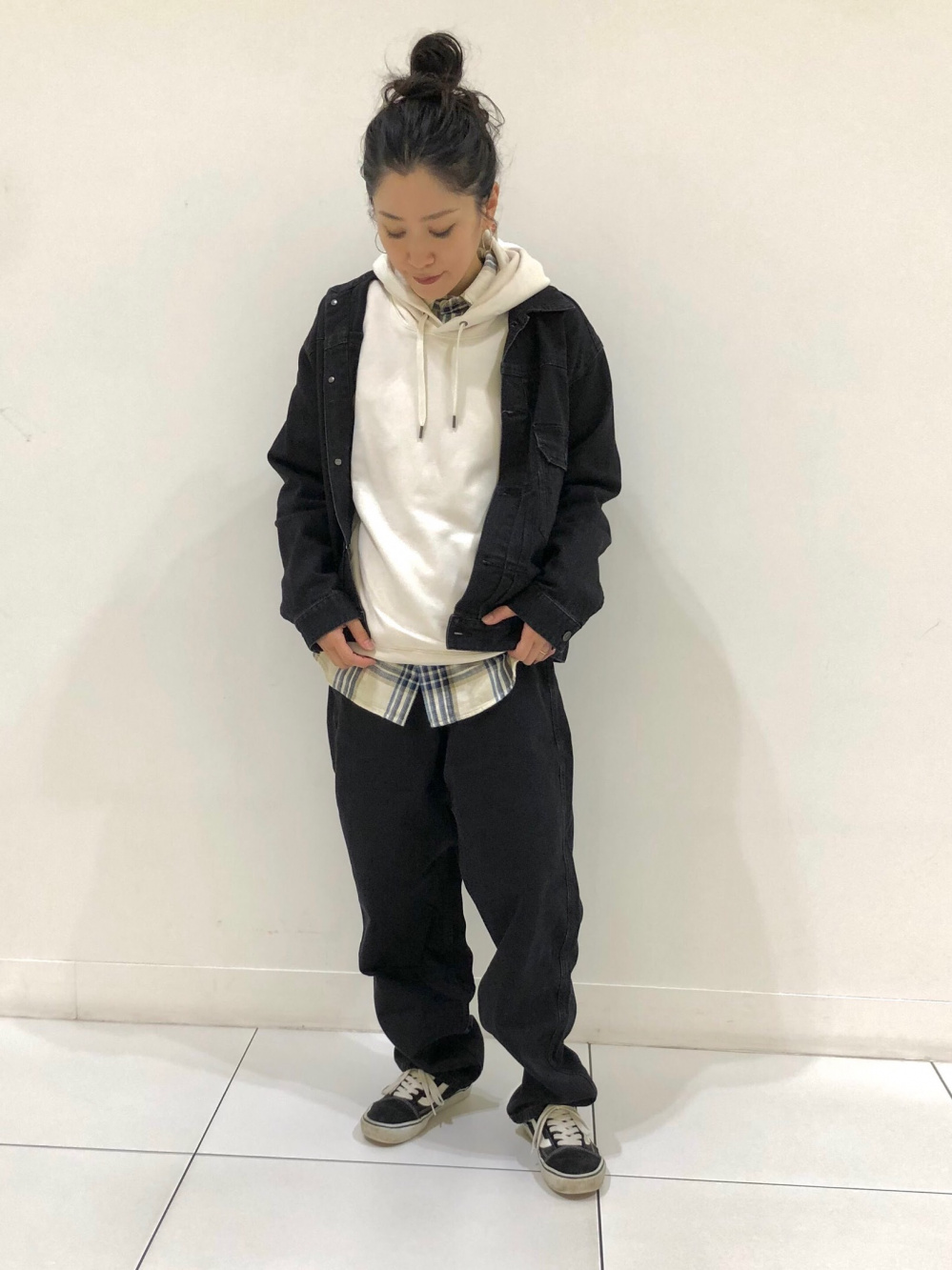 スクエアネック5分袖コットンリブTシャツ