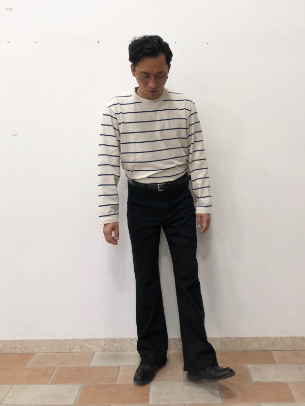 ボーダーT（長袖）、ウォッシャブルストレッチミラノリブクルーネック