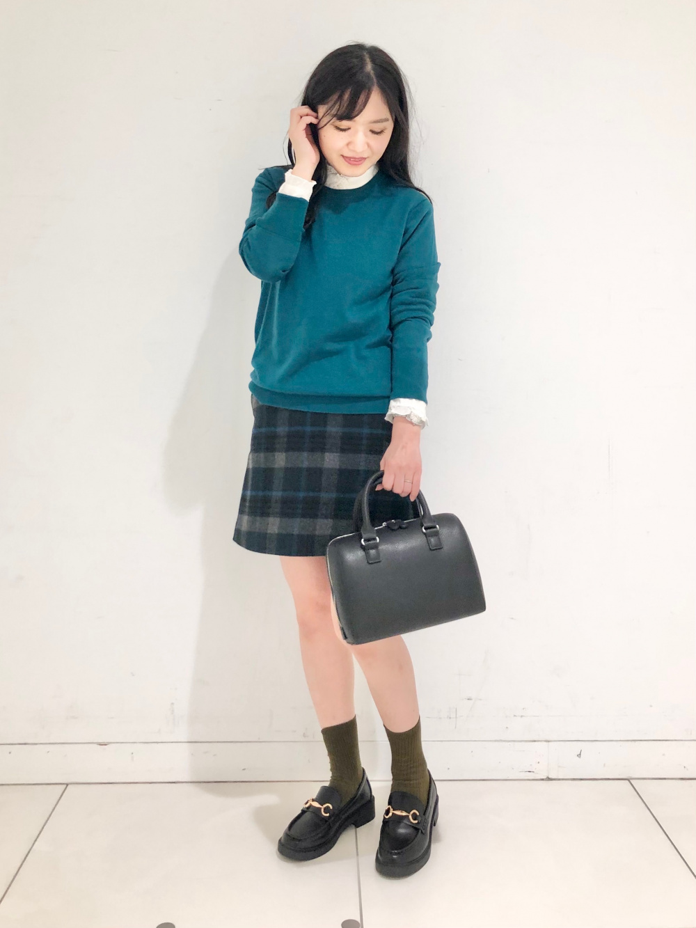 ウールブレンドミニスカート（チェック）」の着用コーディネート