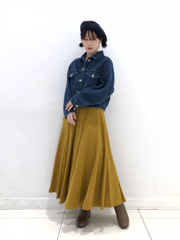 紺×赤 ユニクロ イネス ピーコート ウールブレンドフレアスカート