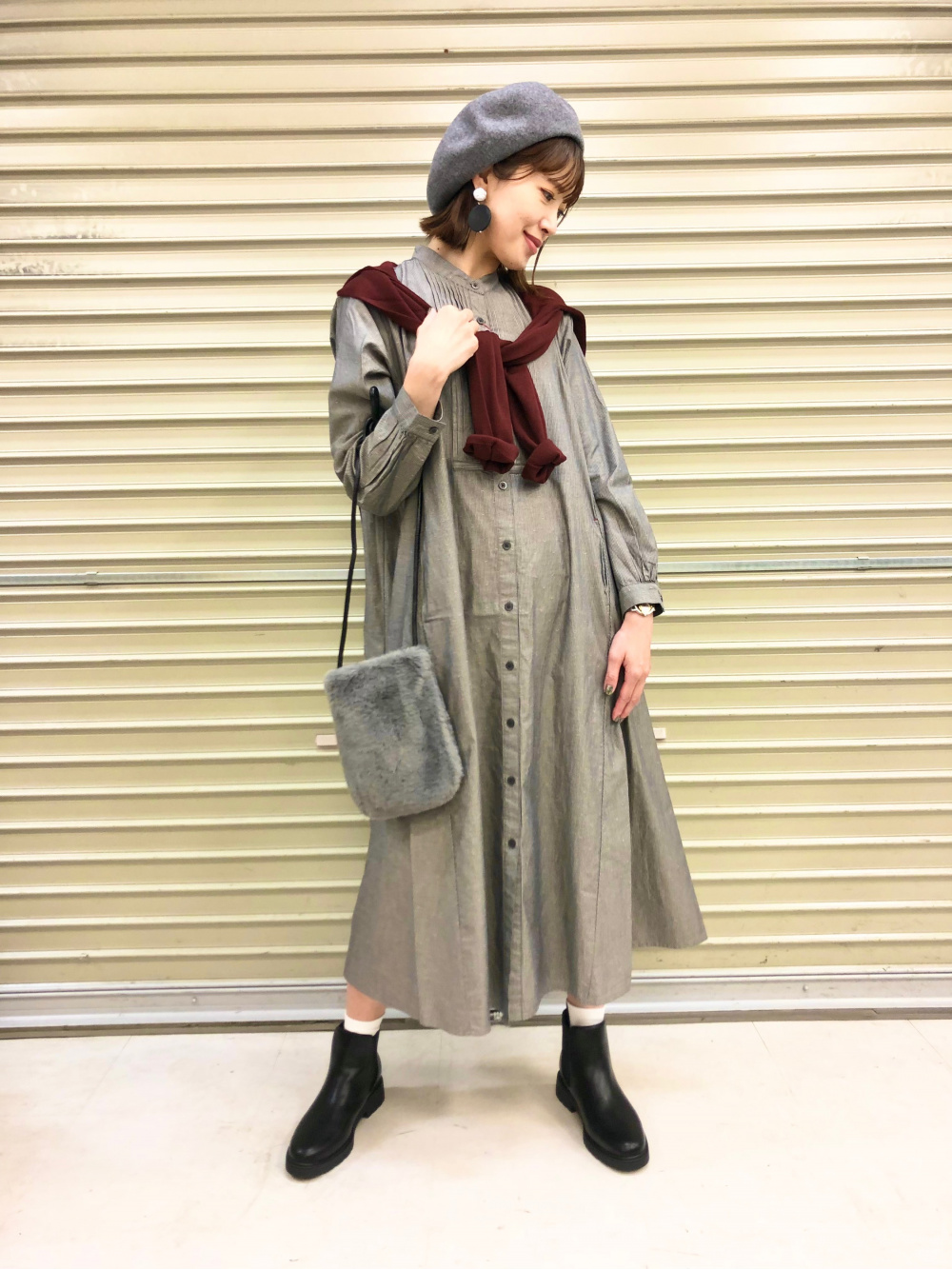 Vネックフレアワンピース 7分袖 標準丈 115 5 126 5cm エクストラファインメリノ Vネックセーター 長袖 21年モデル の着用 コーディネート ユニクロ