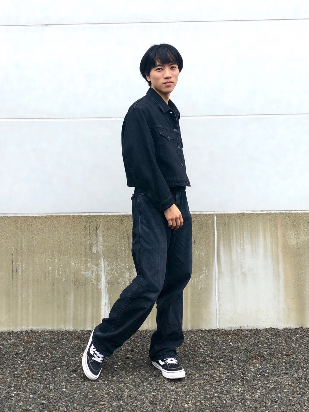 オーバーサイズボーダーTシャツ（5分袖）、デニムクロップド