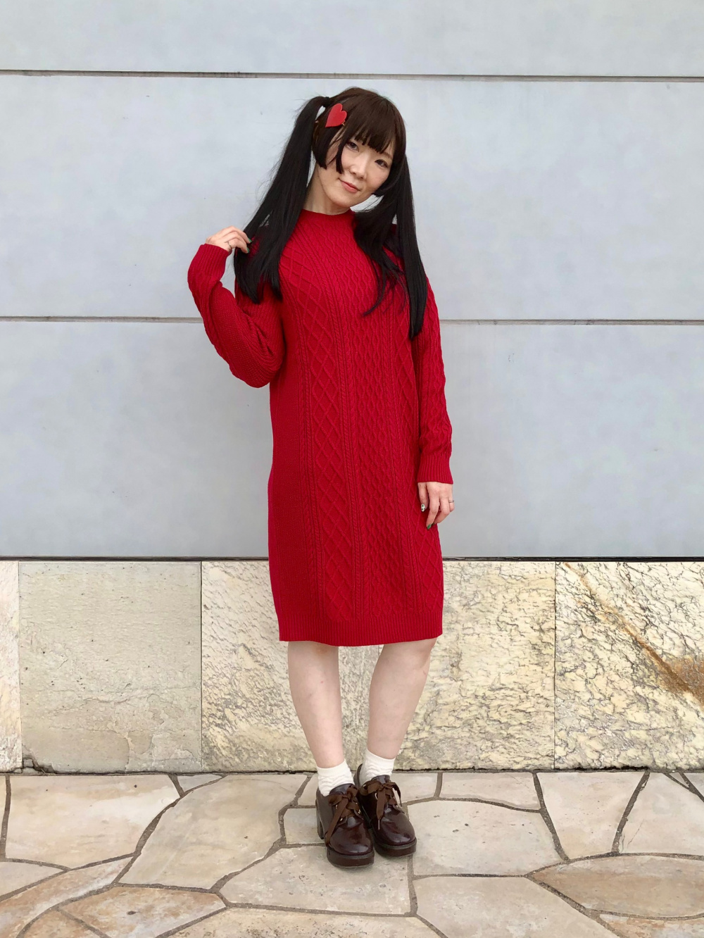 Girls ケーブルニットワンピース 長袖 の着用コーディネート ユニクロ
