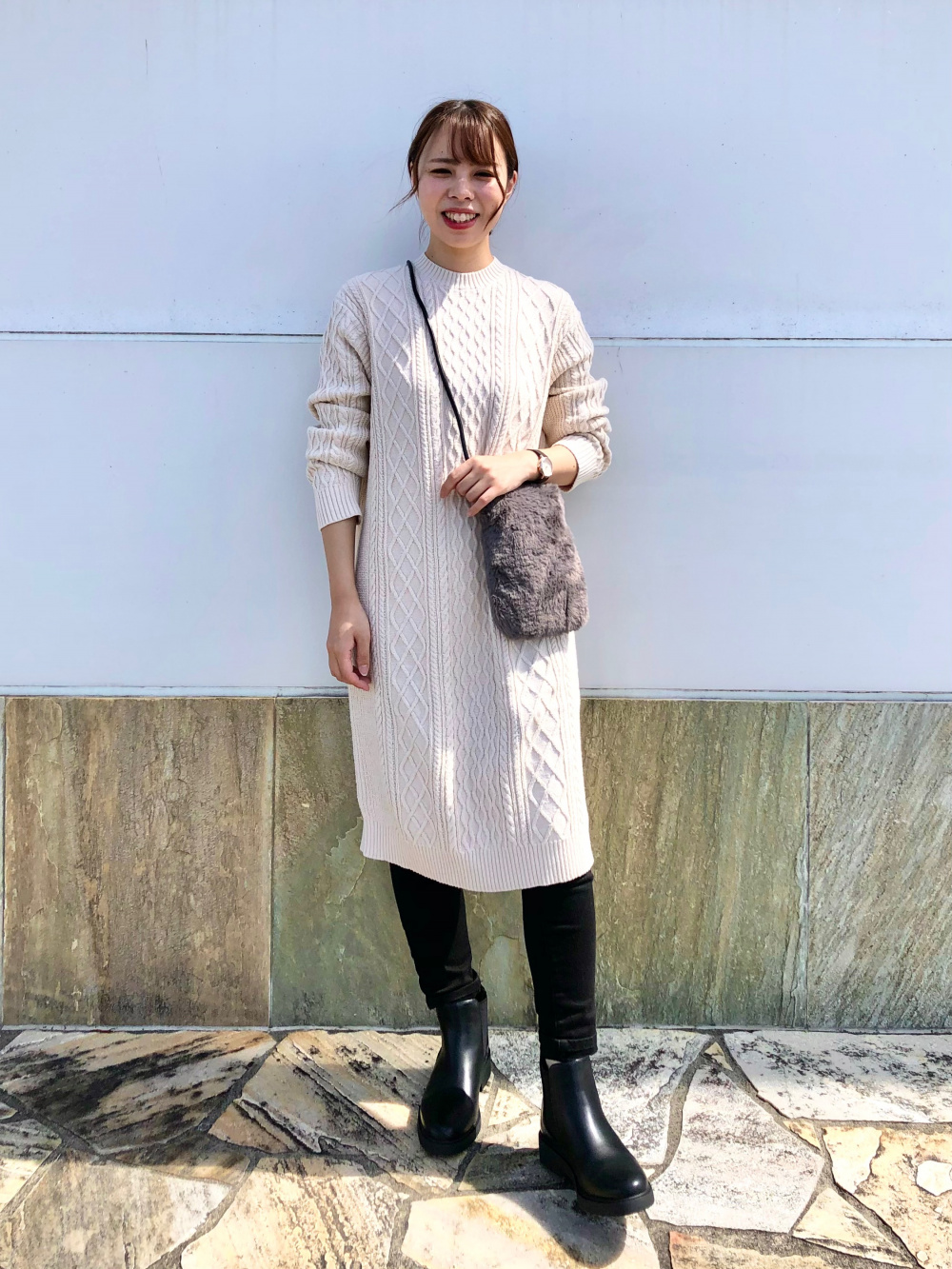 Girls ケーブルニットワンピース 長袖 Kids ウルトラストレッチソフトジーンズ ファスナー無 の着用コーディネート ユニクロ