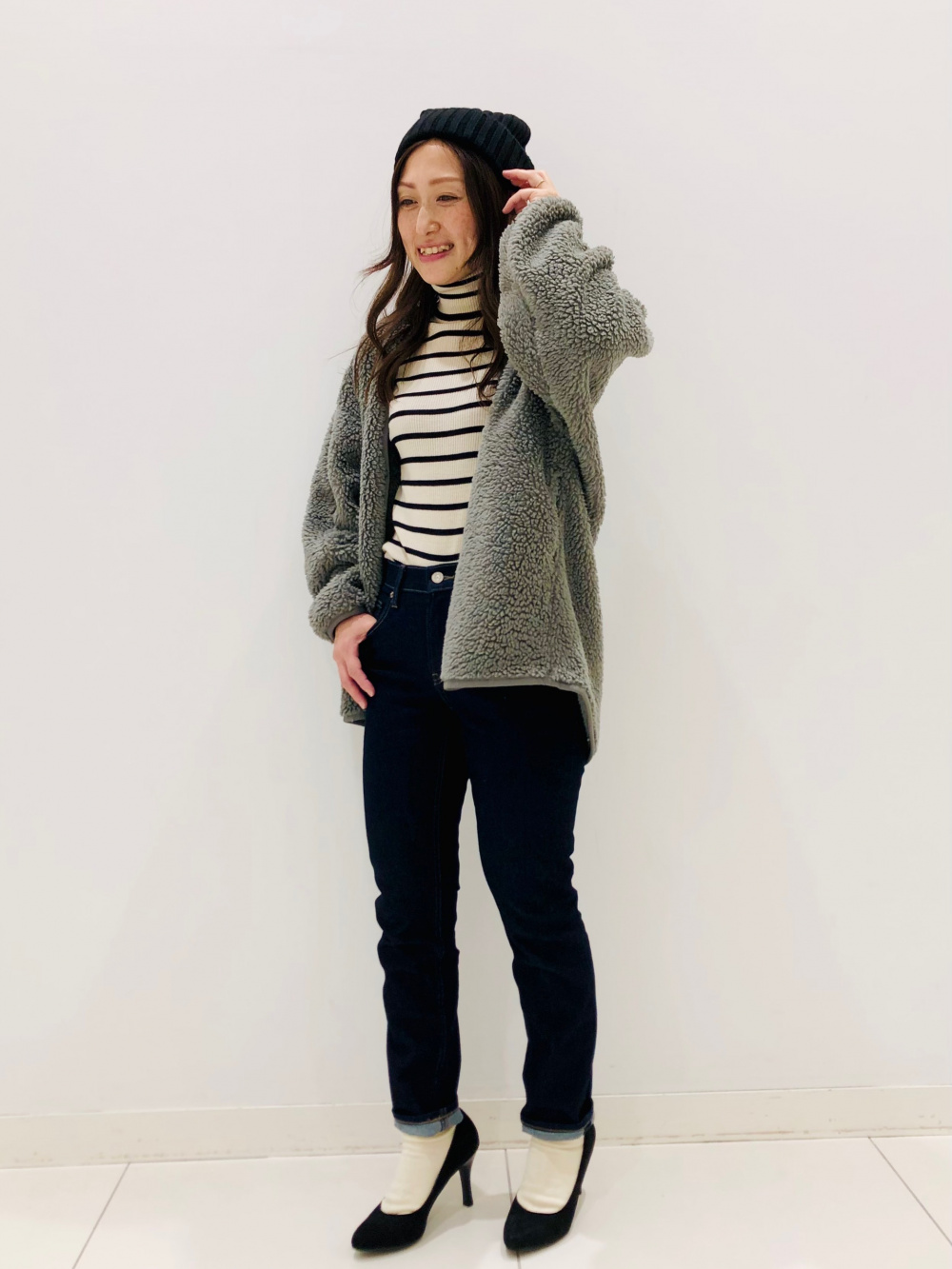 ソフトニットフリースワンピース（長袖）、ライトボアフリース