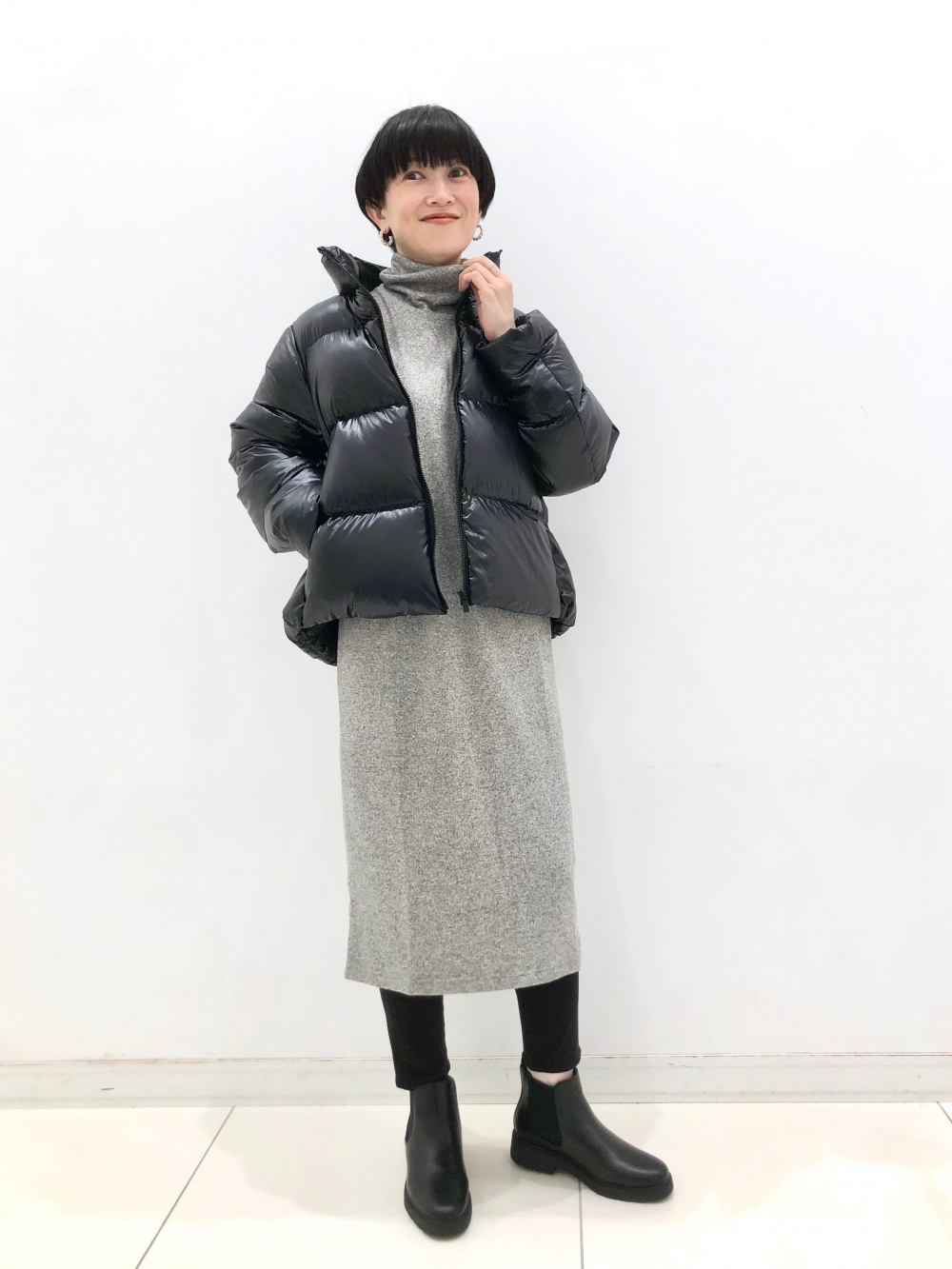 ソフトニットフリースワンピース（長袖）」の着用コーディネート