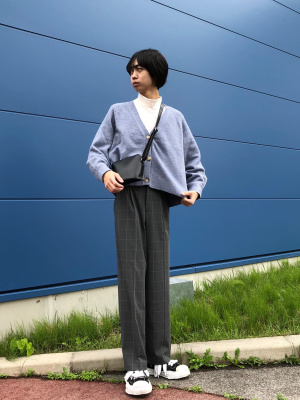 ユニクロ公式 | タックワイドパンツ（チェック・丈標準68～70cm）