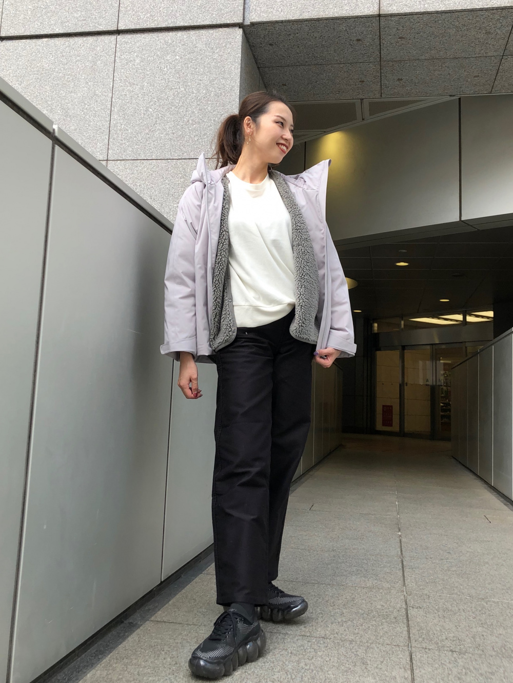 ライトボアフリースカーディガン、ソフトニットフリースクルーネックT