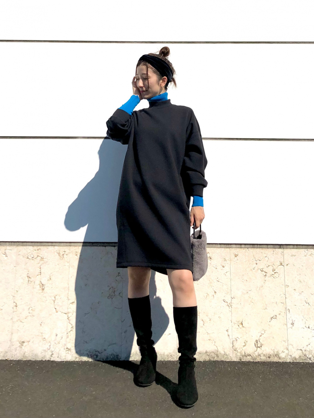 ドライスウェットコクーンワンピース 長袖 の着用コーディネート ユニクロ