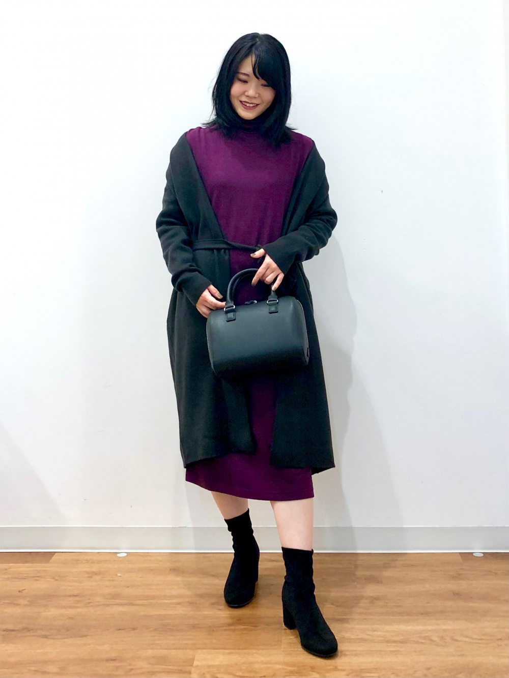 ソフトニットフリースワンピース（長袖）」の着用コーディネート