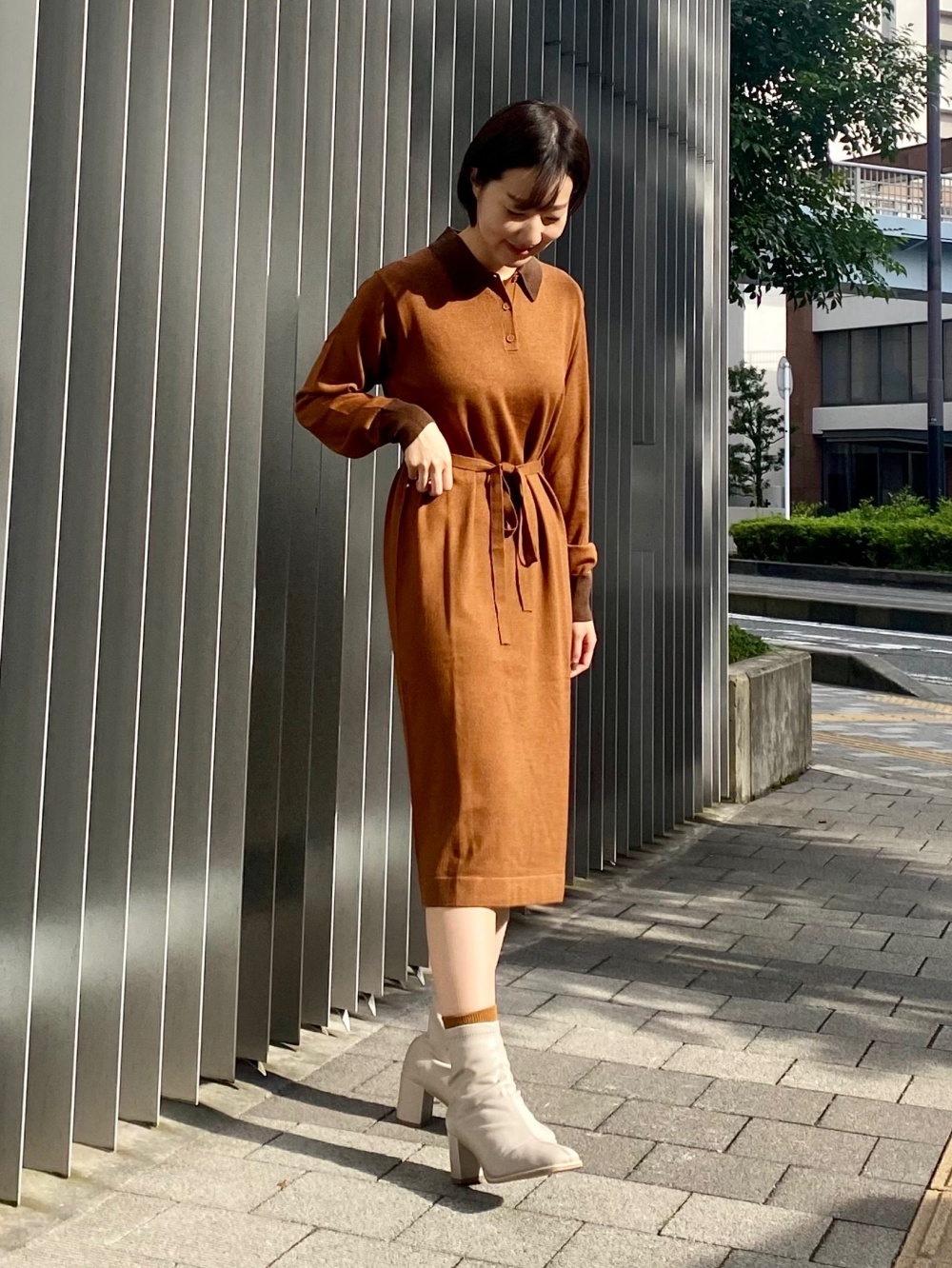メリノブレンドポロワンピース 長袖 の着用コーディネート ユニクロ