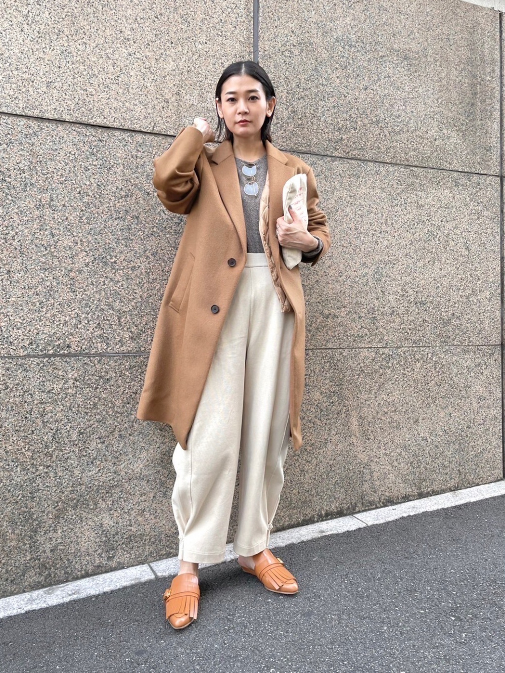 羽織物、襟無しシャツ、ガウチョパンツ バンドカラー 