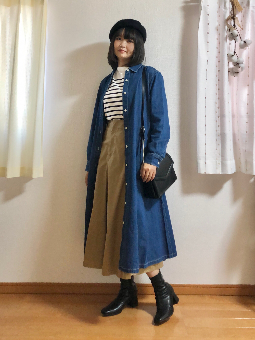 ボーダーオーバーサイズT（長袖）、マーメイドロングスカート