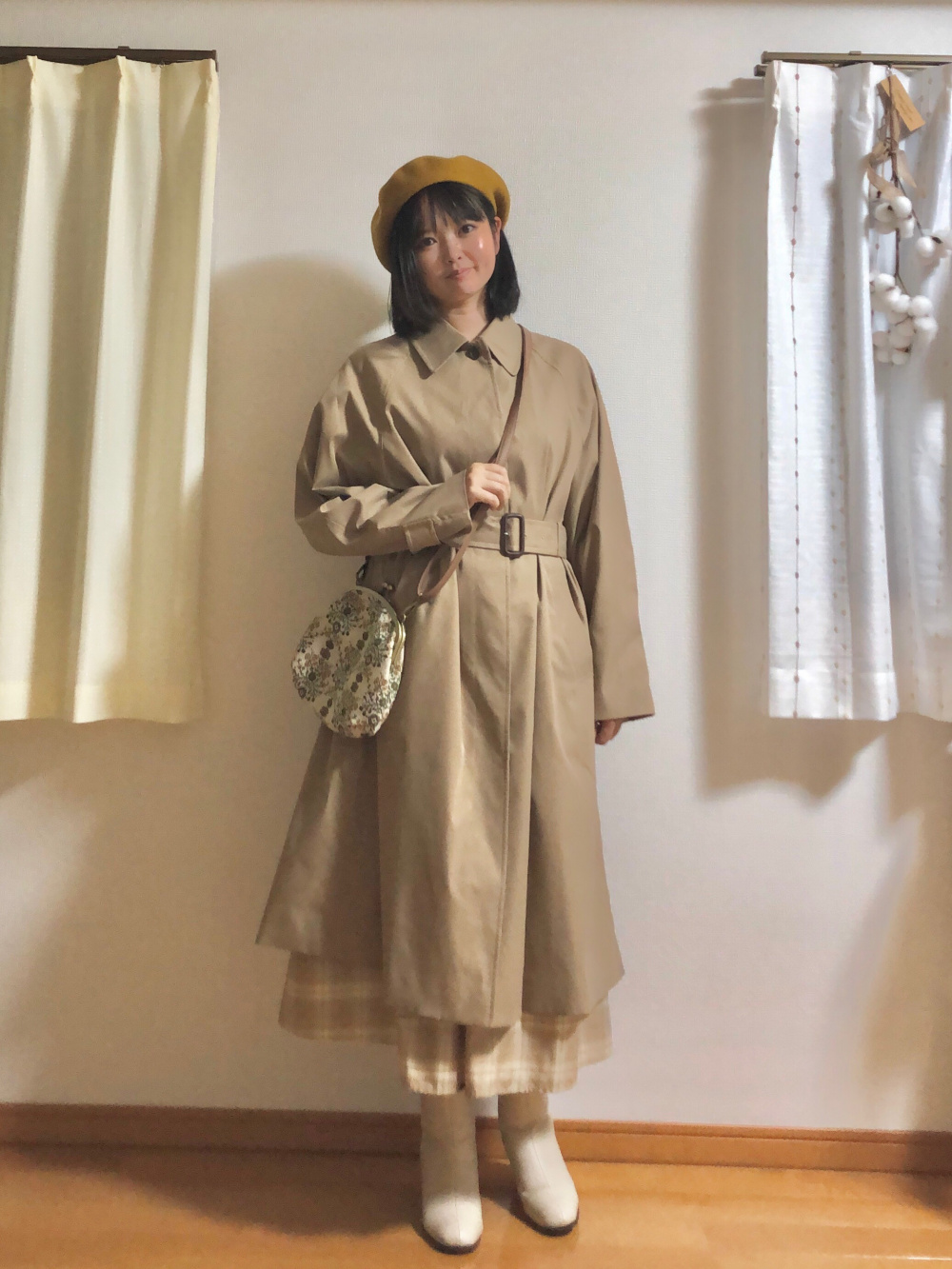 スフレヤーンタートルネックワンピース（長袖）、ステンカラーコート