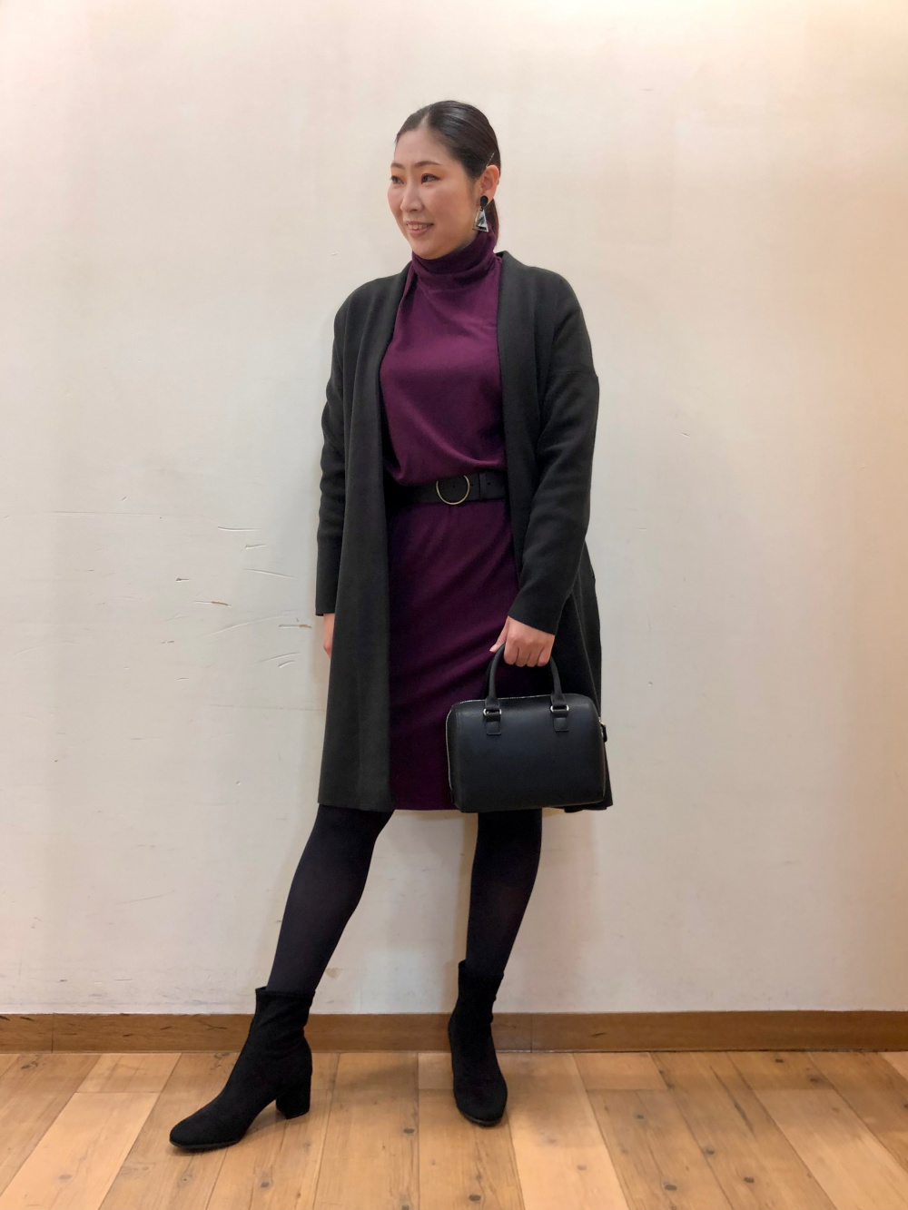 ソフトニットフリースワンピース（長袖）」の着用コーディネート