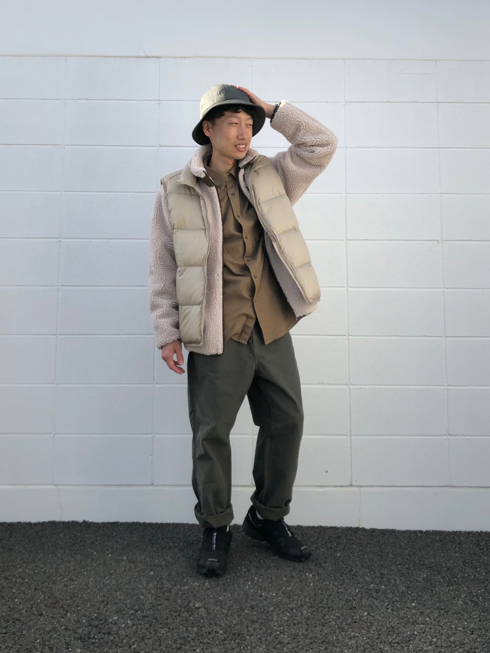 ウールブレンドスタンダードシャツ　ウールシャツ　グレージュ　秋冬コーデ ウールブレンドスタンダードシャツウールシャツグレージュ秋冬コーデ