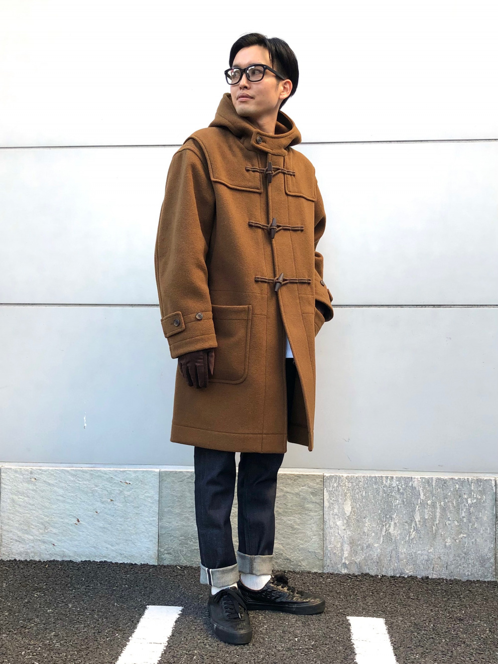 ウールカシミヤチェスターコート、フランネルチェックシャツ