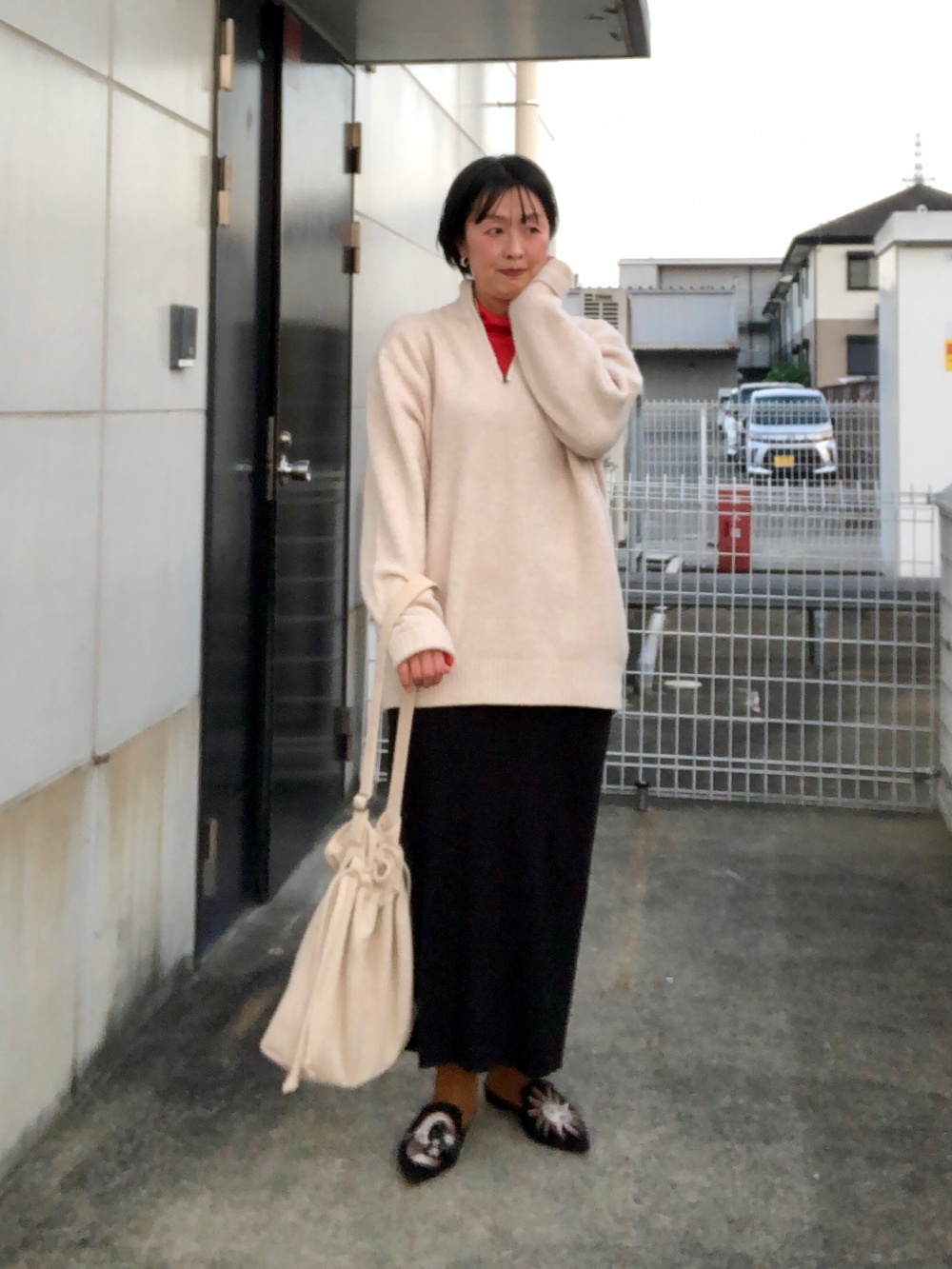 スフレヤーンハーフジップセーター（長袖）、ブラッシュド