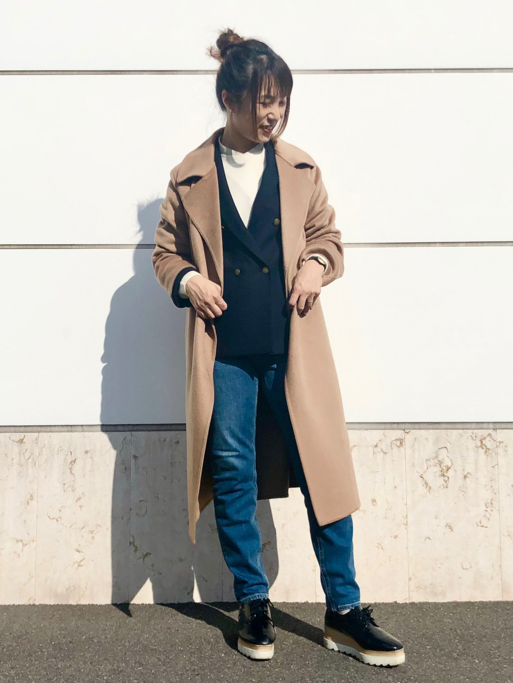 ダブルフェイスロングコート、ダブルジャケット」の着用コーディネート