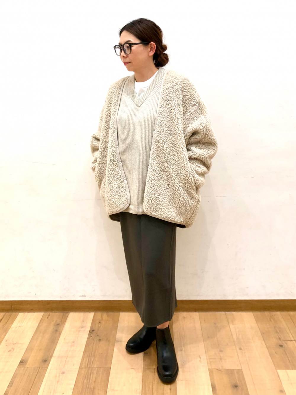 ソフトニットフリースワンピース（長袖）、ライトボアフリース