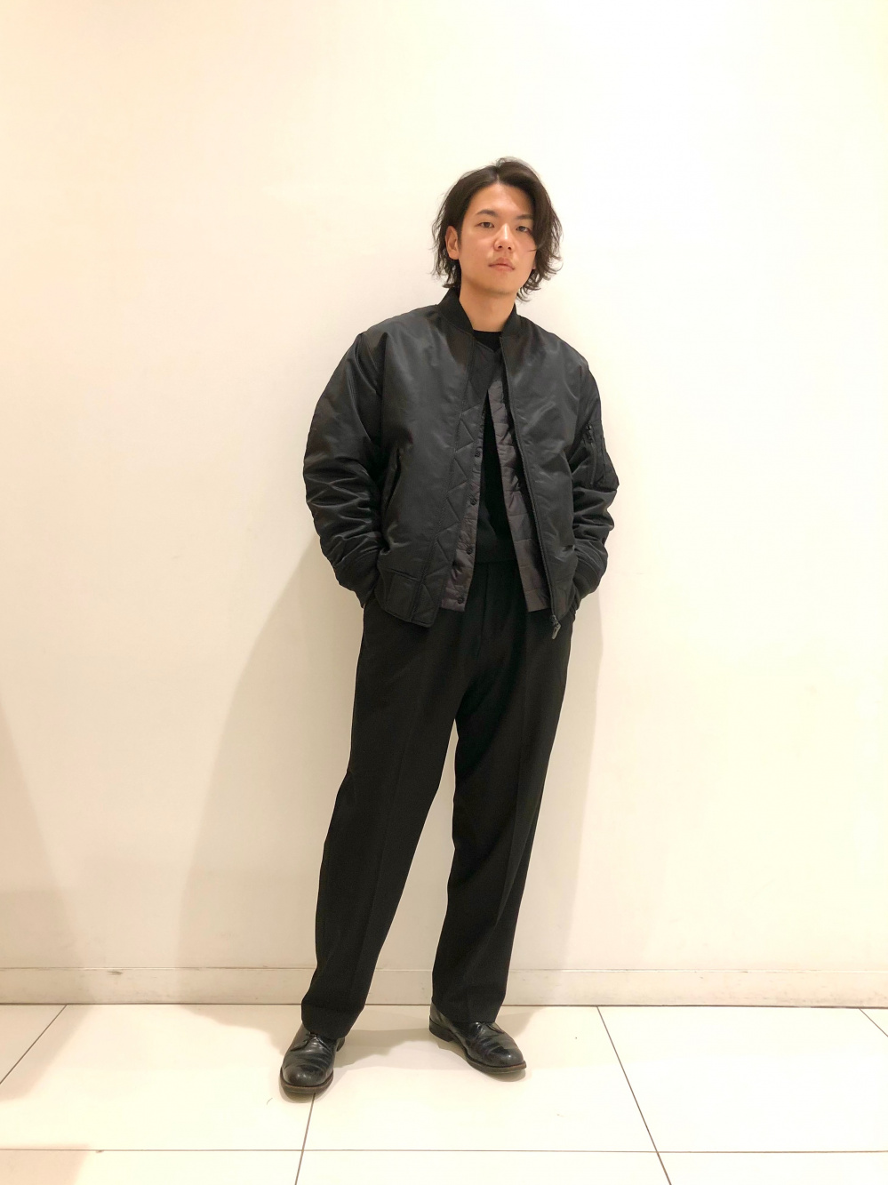 デニムジャケット、ウォッシャブルストレッチミラノリブクルーネック