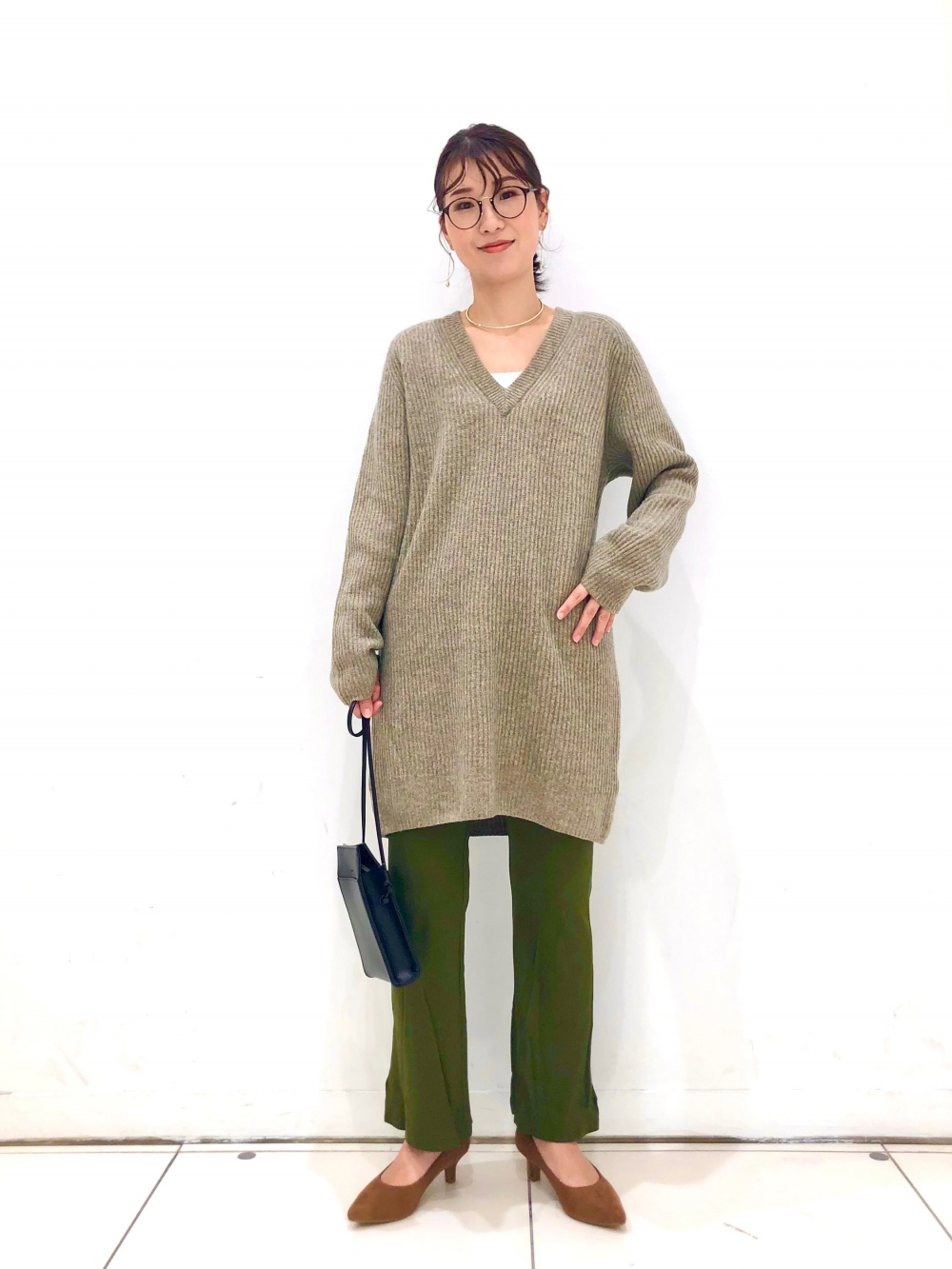 コットンAラインシャツワンピース（長袖・標準丈・111～121cm