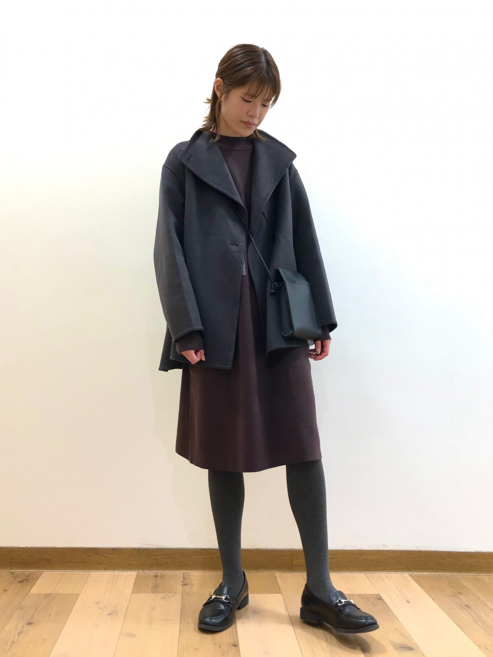 未使用　ユニクロ　ダブルフェイス　ショート　 ウールコート UNIQLO - UNIQLO ダブルフェイスショートコート グレー XL