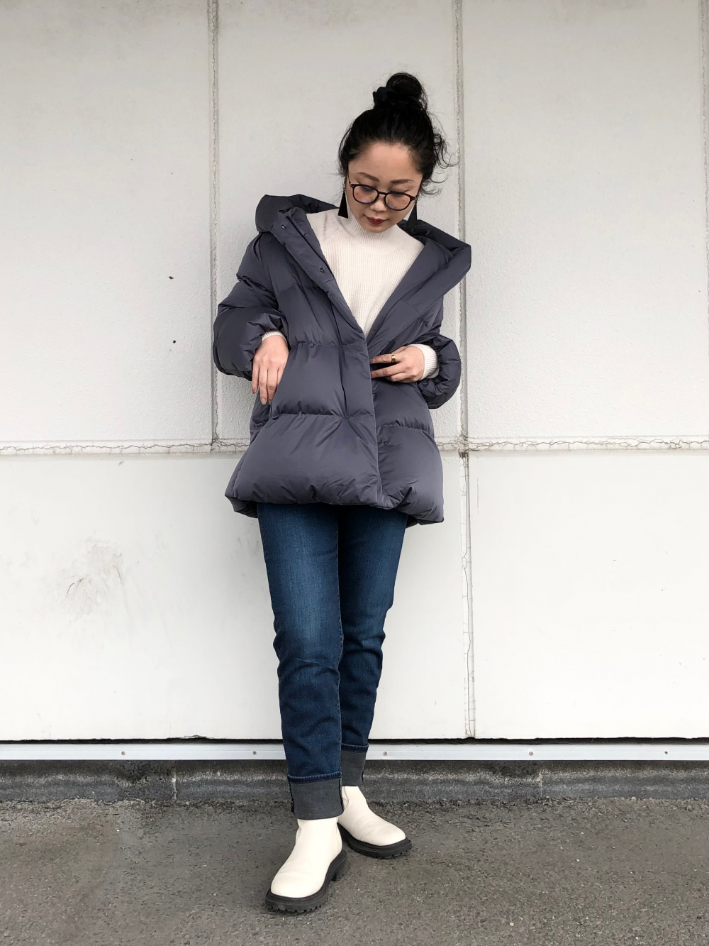 スフレヤーンモックネックワンピース（スムース・長袖