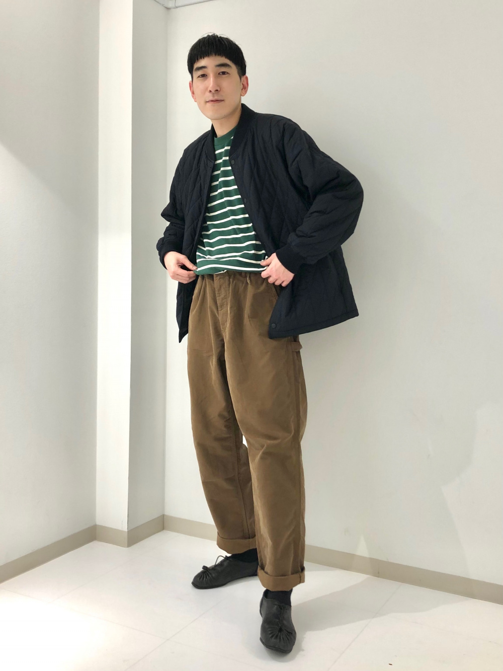フランネルオーバーサイズスタンドカラーチェックシャツ（長袖