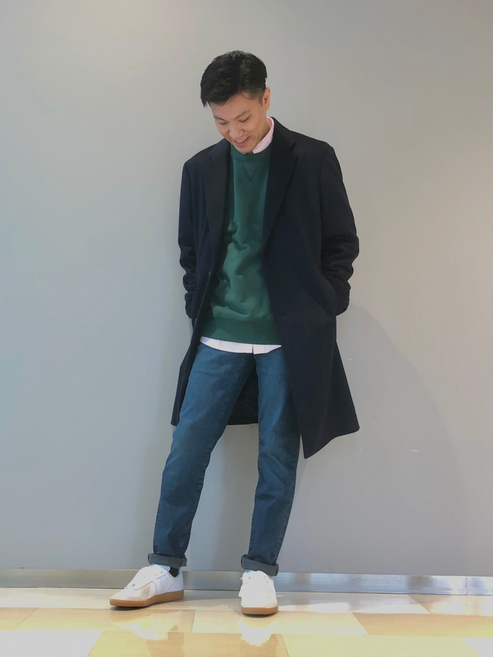 ウールカシミヤチェスターコート、フランネルチェックシャツ