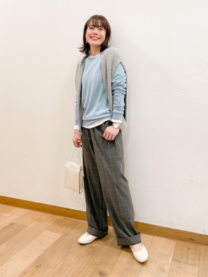 ユニクロ公式 | タックワイドパンツ（チェック・丈標準68～70cm）