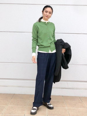 ユニクロ公式 | タックワイドパンツ（チェック・丈標準68～70cm）