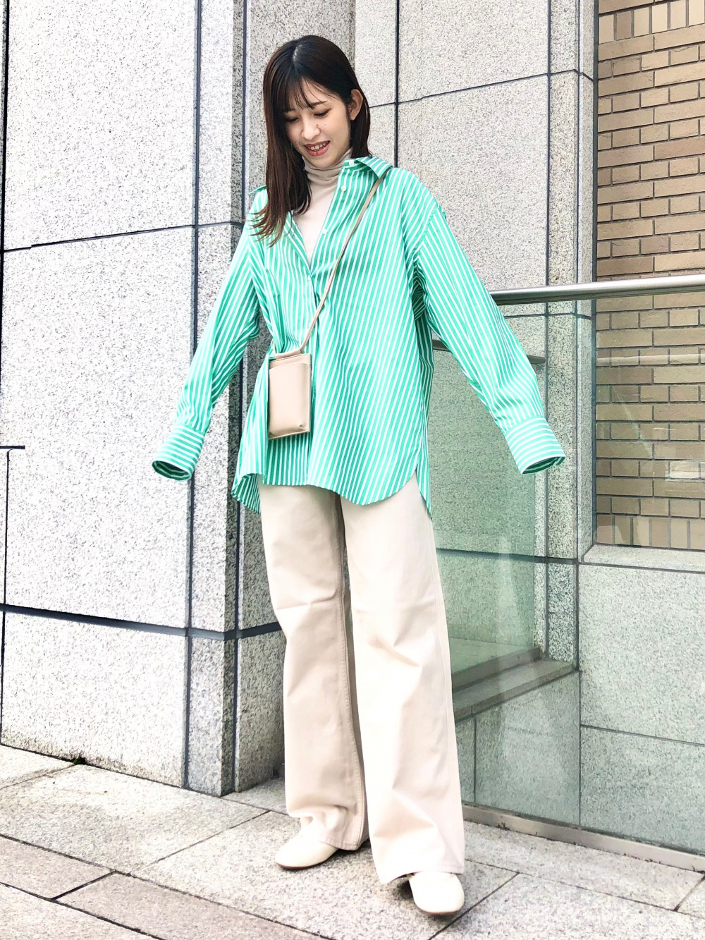 LES LESTON 水色ストライプ長袖シャツ M GWDH