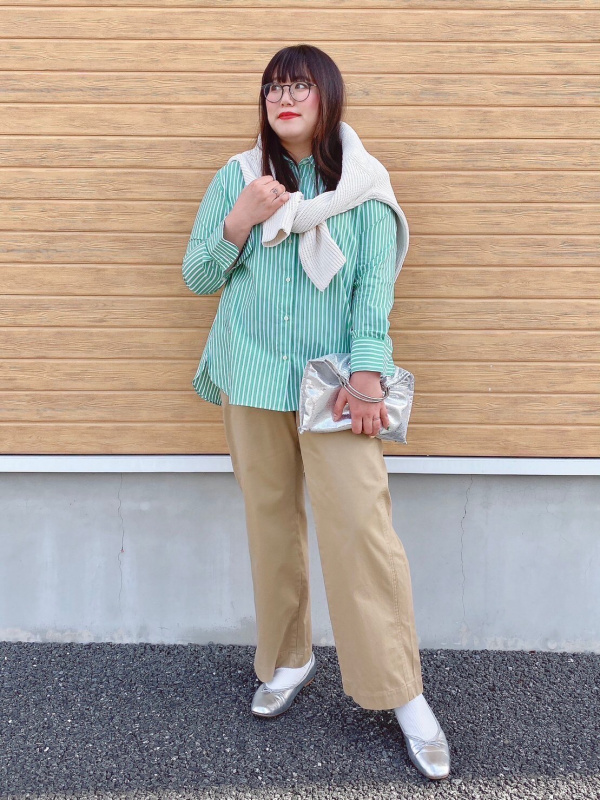 コットンバギーパンツ（丈長め77cm）」の着用コーディネート