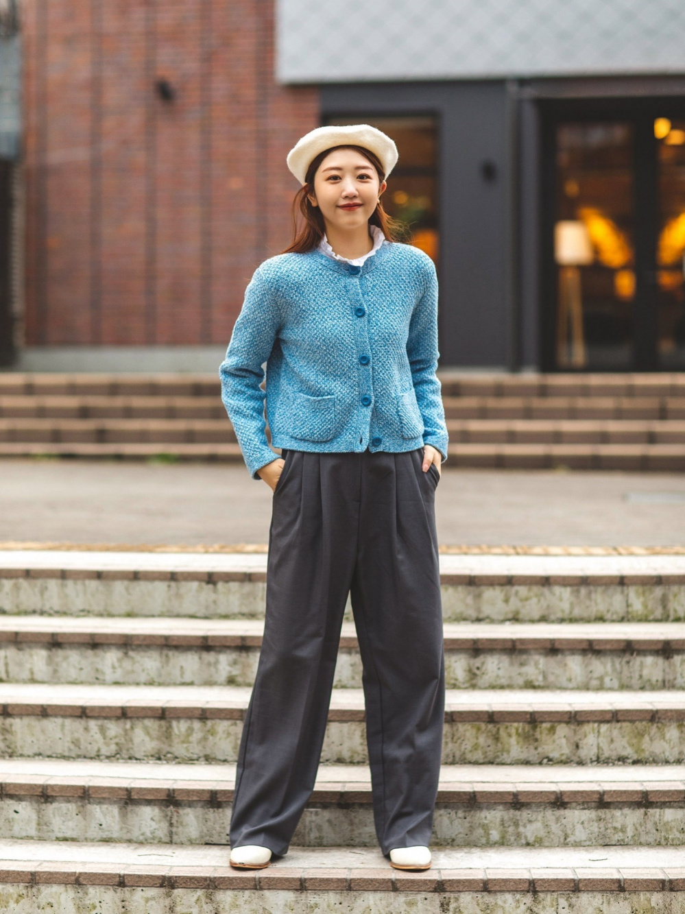 美品 UNIQLO × INES ユニクロ ニットジャケット ネイビー L - アウター