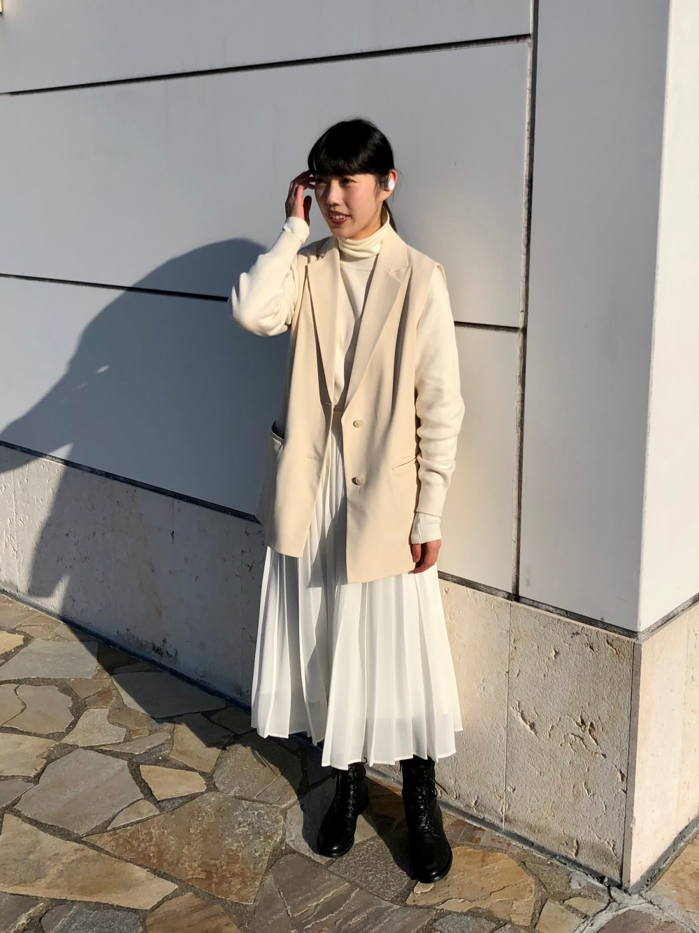 ウールコントラストストライプルーズセーターセット