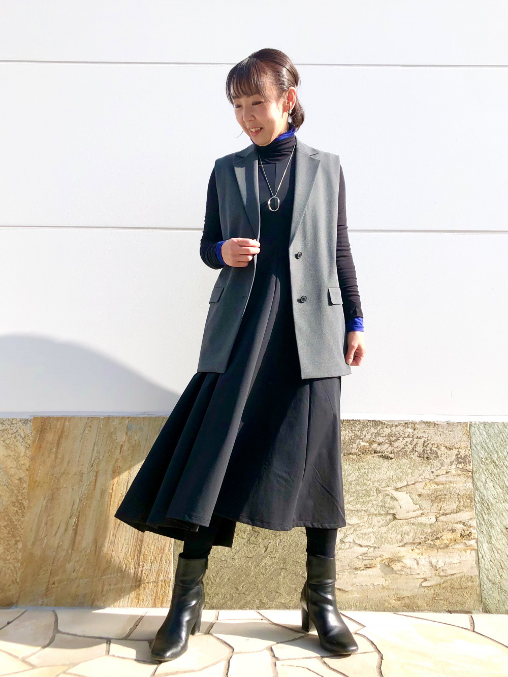 ウルトラストレッチフレアロングワンピース（ノースリーブ）、オープン