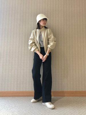 美品】ユニクロUNIQLOコットンショートブルゾン34ブラウン
