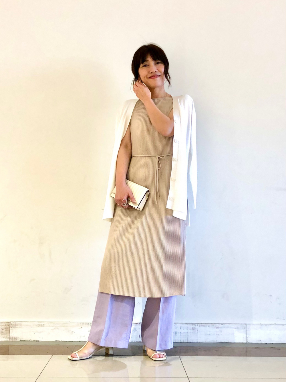 リネンブレンドジャケット、リネンブレンドタックワイドパンツ