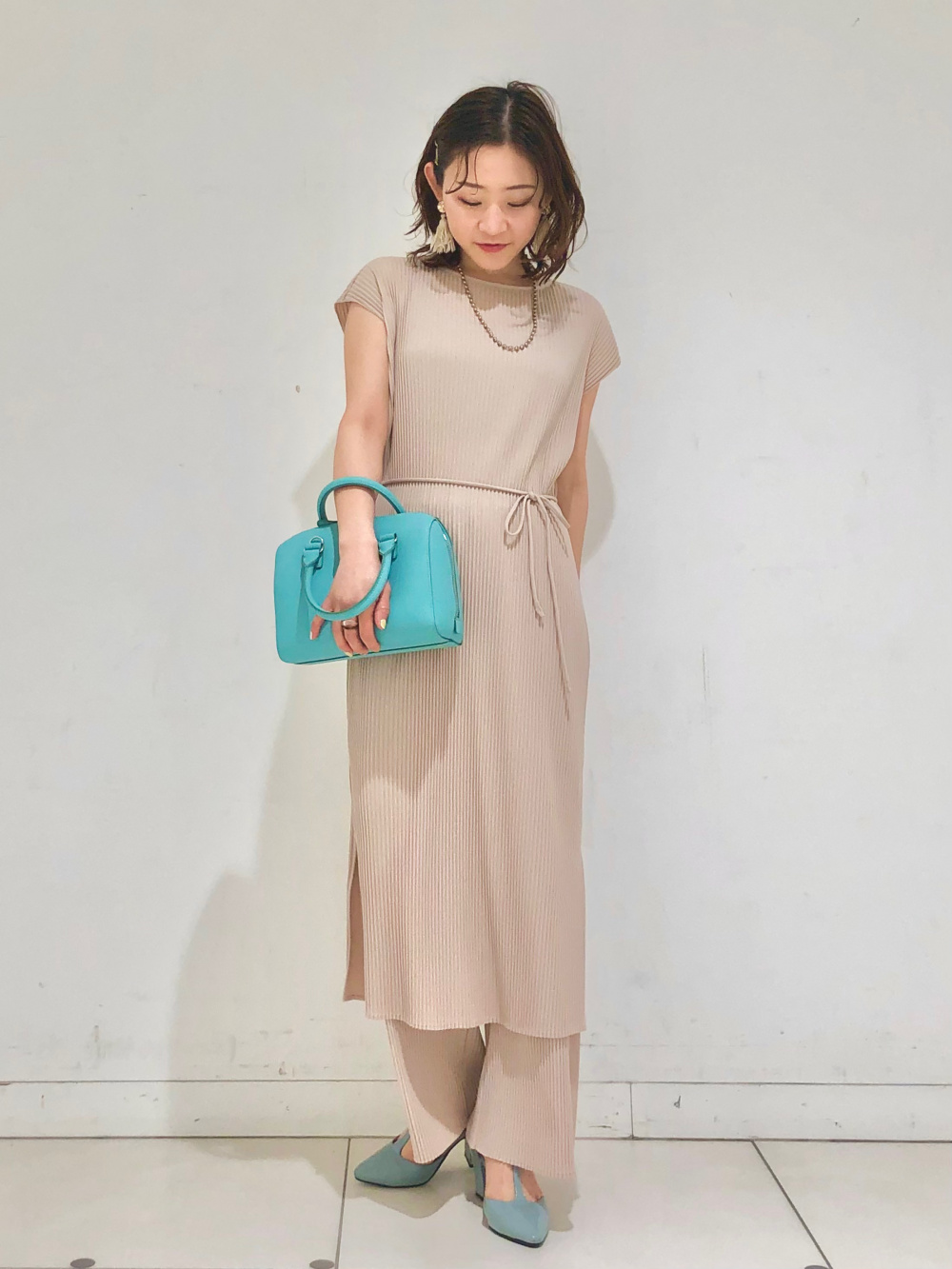 プリーツストレートワンピース ストレートプリーツパンツ セットアップ 