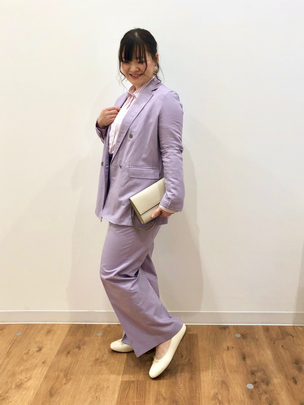 リネンブレンドジャケット、プレミアムリネンストライプシャツ（長袖 