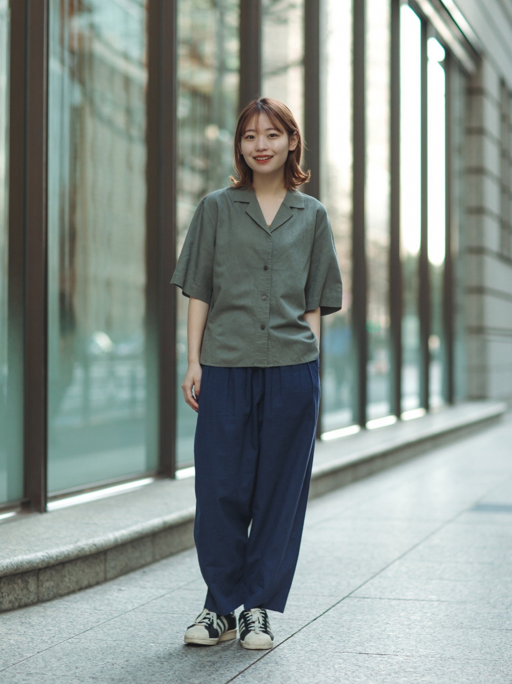 Check styling ideas for「Linen Blend Open Collar Short-Sleeve