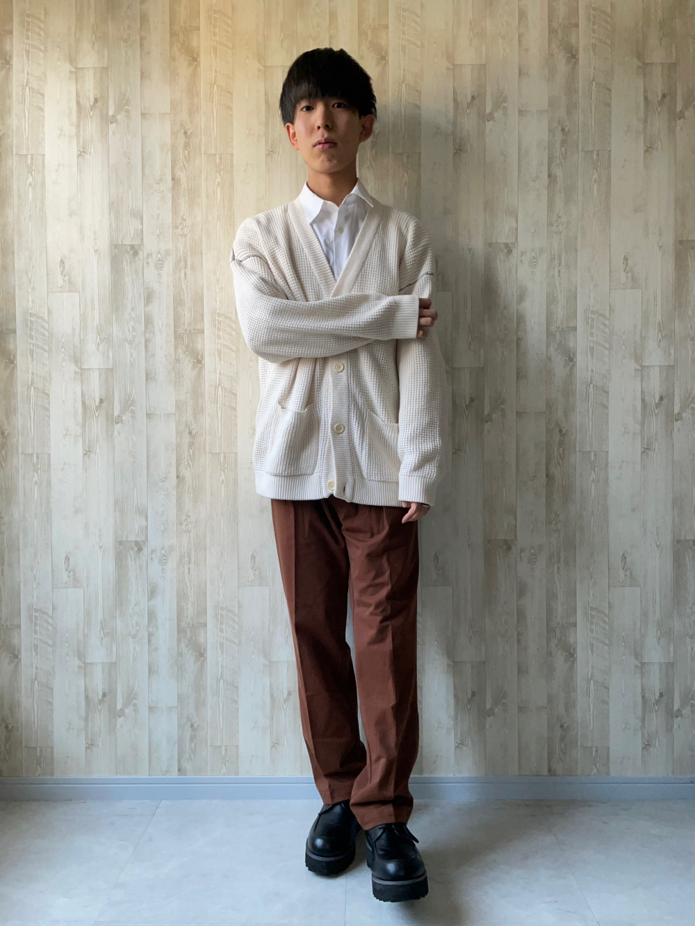 ワイドフィットタックジャージーパンツ」の着用コーディネート  